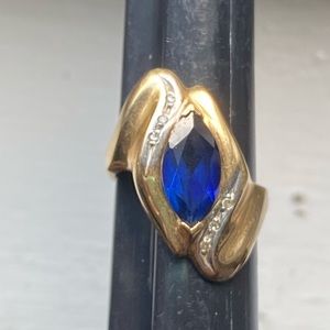 10K Gold Marquise Sapphire diamond bypass ring